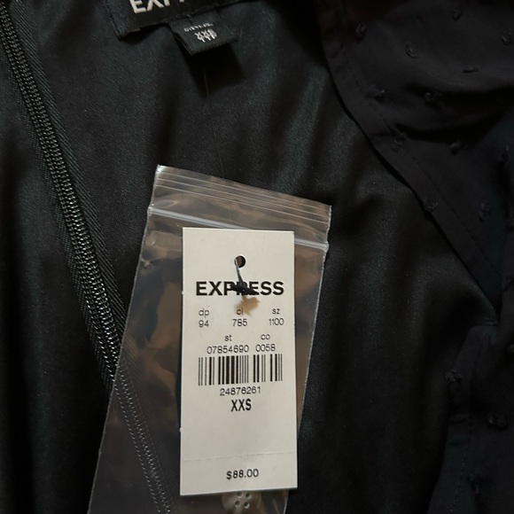 Express Black Dress XXS Textured Hi Low Puff Sleeve - Picture 3 of 3